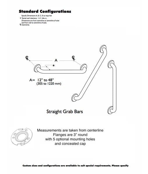1.25'' Smooth Stainless Steel Grab Bar - Straight - ADA Compliant Durable and Stylish