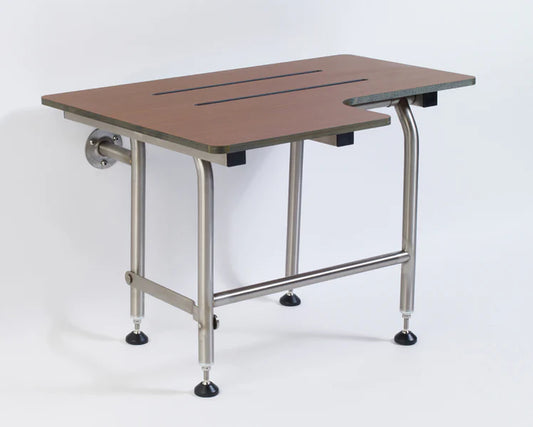 Right-Hand Phenolic Folding Shower Seat with Leg Support Woodgrain Finish - ADA-Compliant