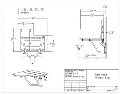 Right Hand Phenolic Folding Shower Seat - White - ADA-Compliant